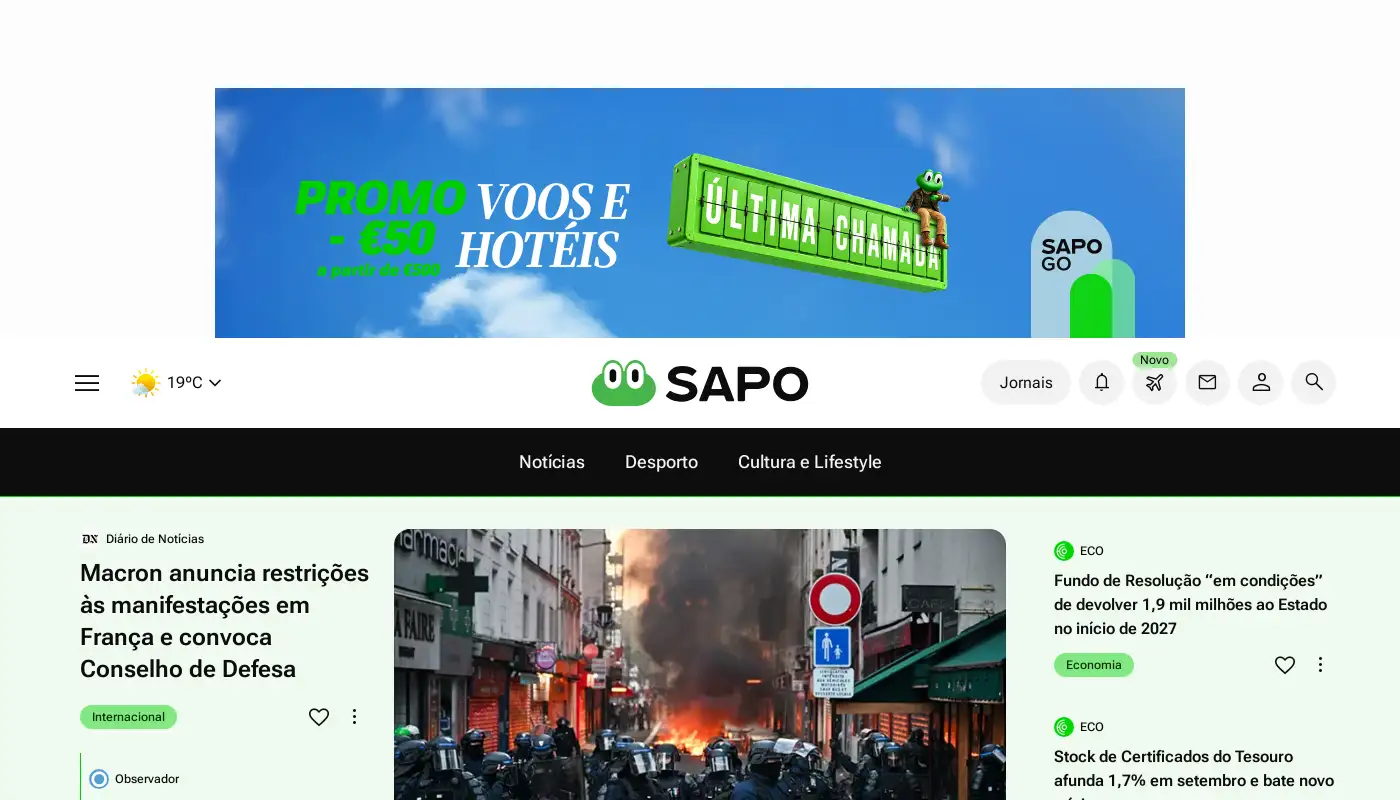 Screenshot of sapo.pt