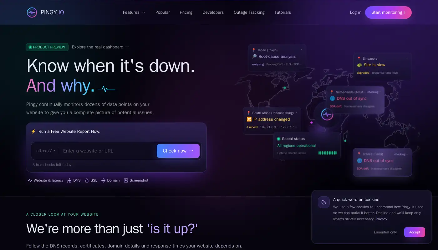 Latest screenshot of pingy.io
